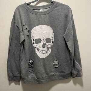 B Women's Skull Gray Long Sleeve Sweatshirt Size Medium